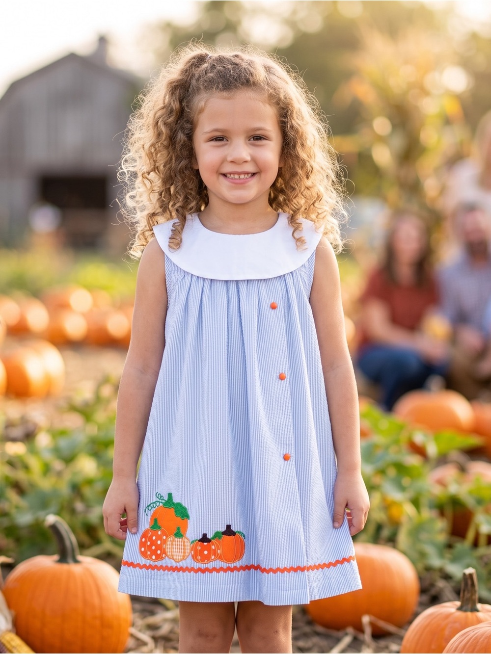 LIL CACTUS Seersucker & Pumpkin Dress